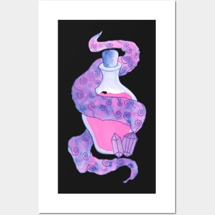 Hot Pink Love Potion Bottle Hand Drawn in Watercolor and Ink Posters and Art